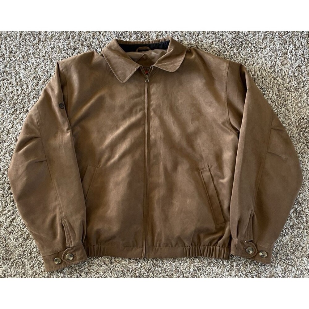 Cutter & Buck Faux Suede Brown Men's XL - Bomber Full Zip Jacket Pockets